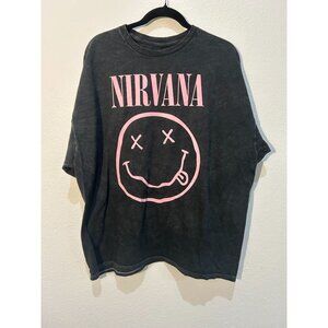 NWOT 2X Nirvana Smiley Black & Pink Tee Shirt